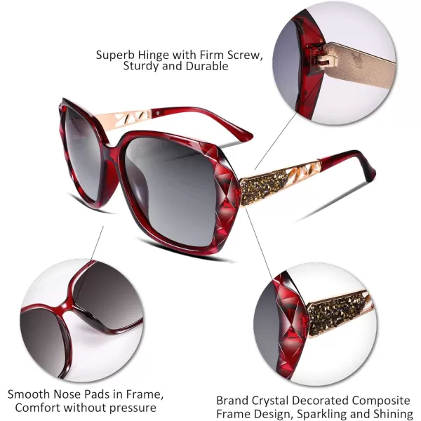 FEISEDY Polarized Women Square Sunglasses Sparkling Composite Shiny Frame B2289Wine