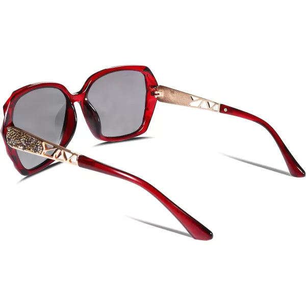 FEISEDY Polarized Women Square Sunglasses Sparkling Composite Shiny Frame B2289Wine