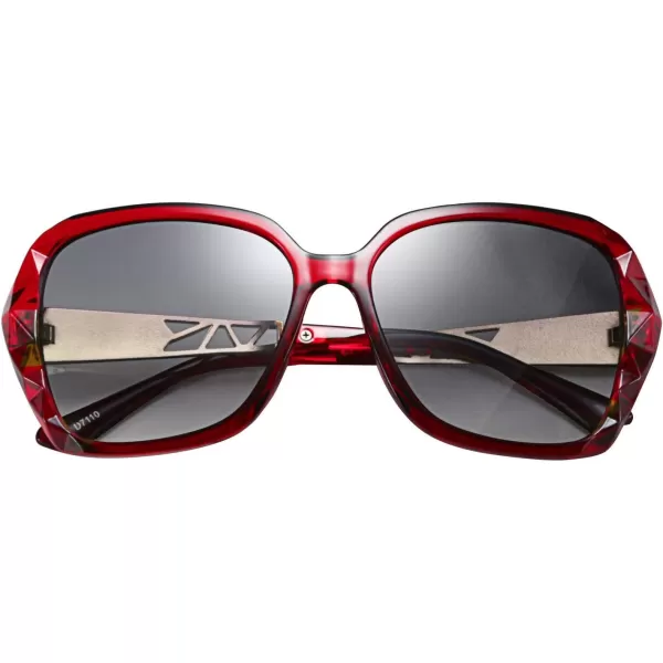 FEISEDY Polarized Women Square Sunglasses Sparkling Composite Shiny Frame B2289Wine