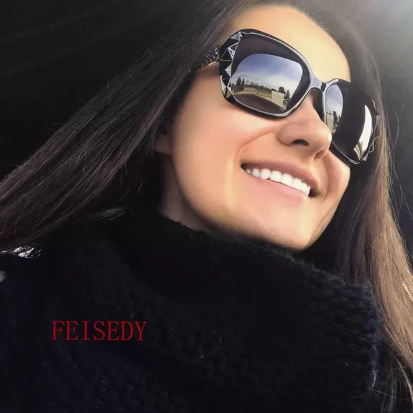 FEISEDY Polarized Women Square Sunglasses Sparkling Composite Shiny Frame B2289Wine