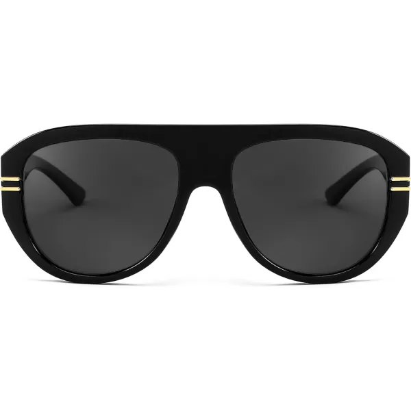 FEISEDY Retro Polarized Oversized Sunglasses for Men Women Trendy 70s Vintage Plastic Frame Sun Glasses B4150Black