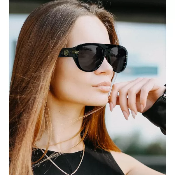 FEISEDY Retro Polarized Oversized Sunglasses for Men Women Trendy 70s Vintage Plastic Frame Sun Glasses B4150Black