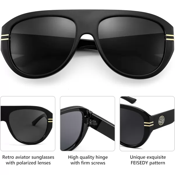 FEISEDY Retro Polarized Oversized Sunglasses for Men Women Trendy 70s Vintage Plastic Frame Sun Glasses B4150Black