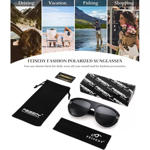 FEISEDY Retro Polarized Oversized Sunglasses for Men Women Trendy 70s Vintage Plastic Frame Sun Glasses B4150Black