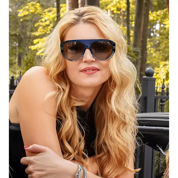 FEISEDY Retro Polarized Oversized Sunglasses for Men Women Trendy 70s Vintage Plastic Frame Sun Glasses B4150Blue  Clear