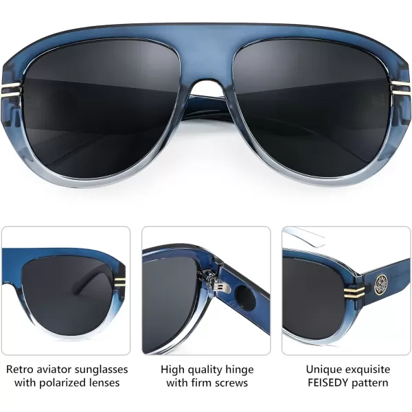 FEISEDY Retro Polarized Oversized Sunglasses for Men Women Trendy 70s Vintage Plastic Frame Sun Glasses B4150Blue  Clear