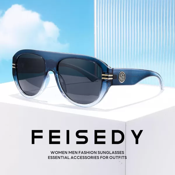 FEISEDY Retro Polarized Oversized Sunglasses for Men Women Trendy 70s Vintage Plastic Frame Sun Glasses B4150Blue  Clear