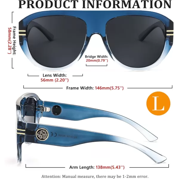 FEISEDY Retro Polarized Oversized Sunglasses for Men Women Trendy 70s Vintage Plastic Frame Sun Glasses B4150Blue  Clear
