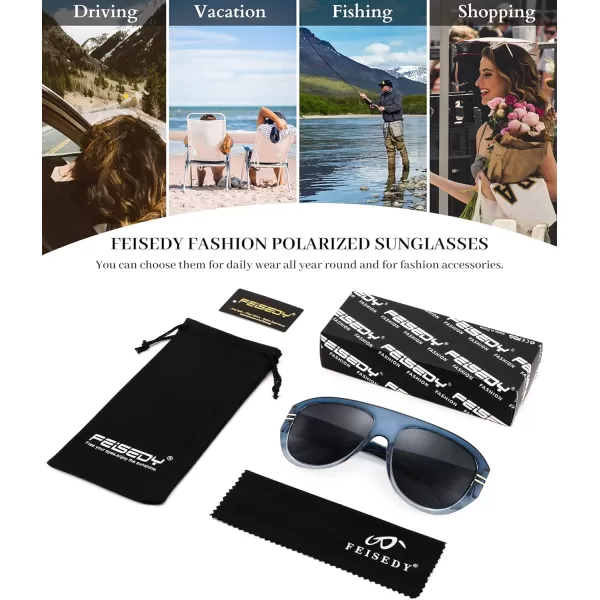 FEISEDY Retro Polarized Oversized Sunglasses for Men Women Trendy 70s Vintage Plastic Frame Sun Glasses B4150Blue  Clear
