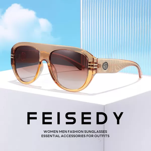 FEISEDY Retro Polarized Oversized Sunglasses for Men Women Trendy 70s Vintage Plastic Frame Sun Glasses B4150Champagne