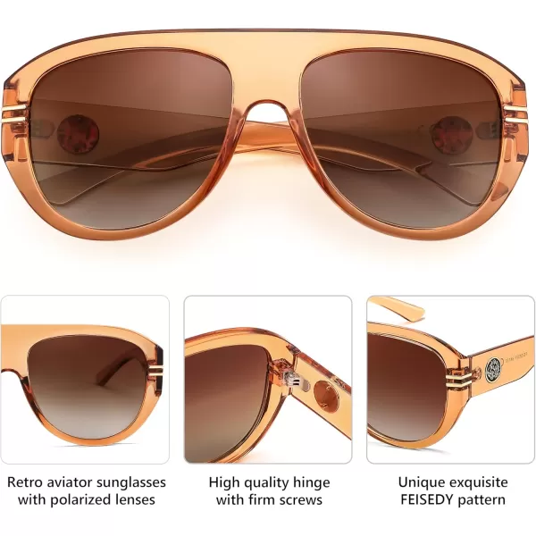 FEISEDY Retro Polarized Oversized Sunglasses for Men Women Trendy 70s Vintage Plastic Frame Sun Glasses B4150Champagne