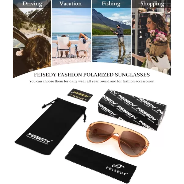 FEISEDY Retro Polarized Oversized Sunglasses for Men Women Trendy 70s Vintage Plastic Frame Sun Glasses B4150Champagne