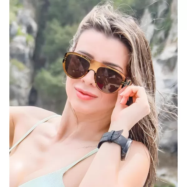 FEISEDY Retro Polarized Oversized Sunglasses for Men Women Trendy 70s Vintage Plastic Frame Sun Glasses B4150Champagne