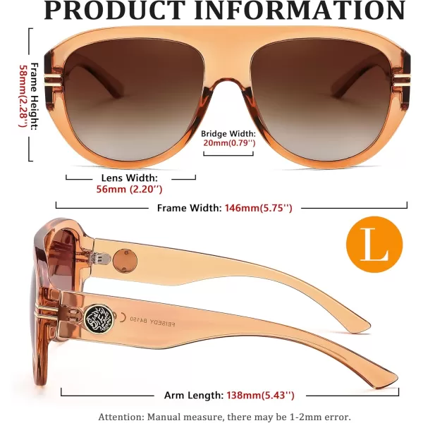 FEISEDY Retro Polarized Oversized Sunglasses for Men Women Trendy 70s Vintage Plastic Frame Sun Glasses B4150Champagne