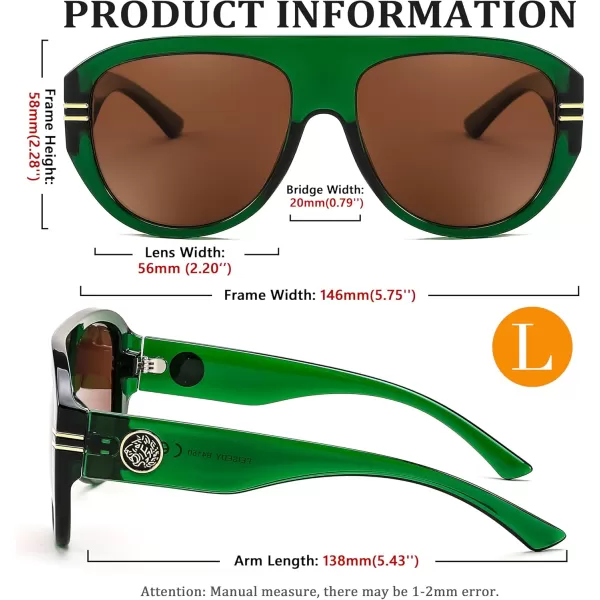 FEISEDY Retro Polarized Oversized Sunglasses for Men Women Trendy 70s Vintage Plastic Frame Sun Glasses B4150Green