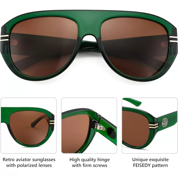FEISEDY Retro Polarized Oversized Sunglasses for Men Women Trendy 70s Vintage Plastic Frame Sun Glasses B4150Green