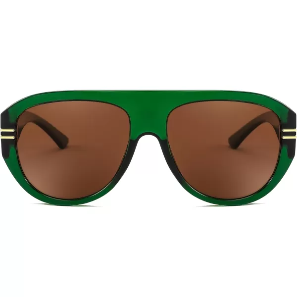 FEISEDY Retro Polarized Oversized Sunglasses for Men Women Trendy 70s Vintage Plastic Frame Sun Glasses B4150Green