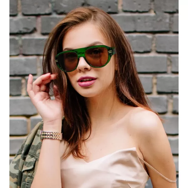 FEISEDY Retro Polarized Oversized Sunglasses for Men Women Trendy 70s Vintage Plastic Frame Sun Glasses B4150Green