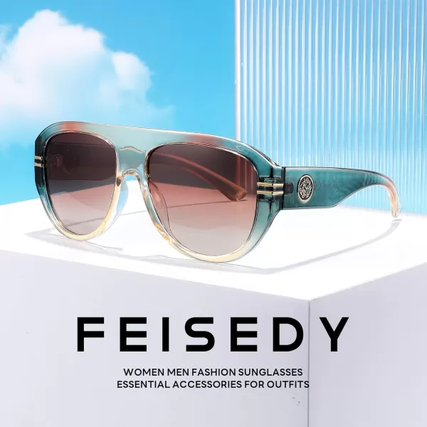 FEISEDY Retro Polarized Oversized Sunglasses for Men Women Trendy 70s Vintage Plastic Frame Sun Glasses B4150Green  Yellow