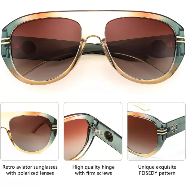 FEISEDY Retro Polarized Oversized Sunglasses for Men Women Trendy 70s Vintage Plastic Frame Sun Glasses B4150Green  Yellow