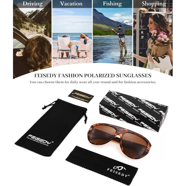 FEISEDY Retro Polarized Oversized Sunglasses for Men Women Trendy 70s Vintage Plastic Frame Sun Glasses B4150Leopard