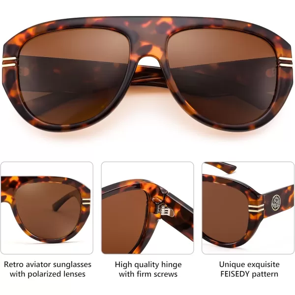 FEISEDY Retro Polarized Oversized Sunglasses for Men Women Trendy 70s Vintage Plastic Frame Sun Glasses B4150Leopard