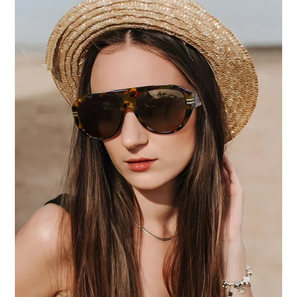 FEISEDY Retro Polarized Oversized Sunglasses for Men Women Trendy 70s Vintage Plastic Frame Sun Glasses B4150Leopard