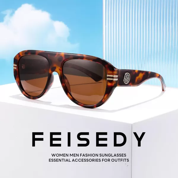FEISEDY Retro Polarized Oversized Sunglasses for Men Women Trendy 70s Vintage Plastic Frame Sun Glasses B4150Leopard
