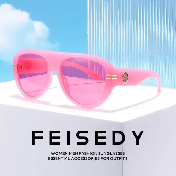 FEISEDY Retro Polarized Oversized Sunglasses for Men Women Trendy 70s Vintage Plastic Frame Sun Glasses B4150Pink