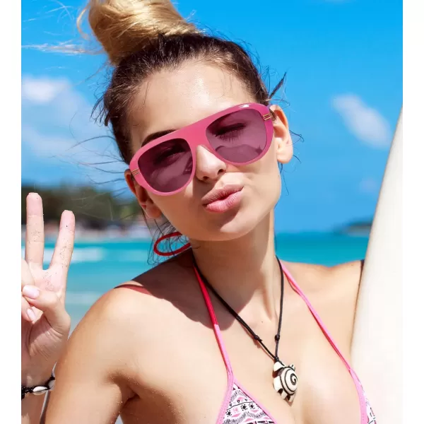 FEISEDY Retro Polarized Oversized Sunglasses for Men Women Trendy 70s Vintage Plastic Frame Sun Glasses B4150Pink