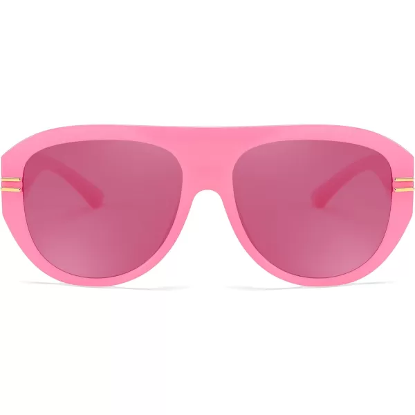 FEISEDY Retro Polarized Oversized Sunglasses for Men Women Trendy 70s Vintage Plastic Frame Sun Glasses B4150Pink