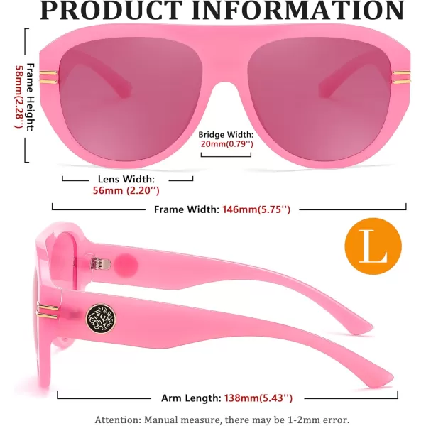 FEISEDY Retro Polarized Oversized Sunglasses for Men Women Trendy 70s Vintage Plastic Frame Sun Glasses B4150Pink
