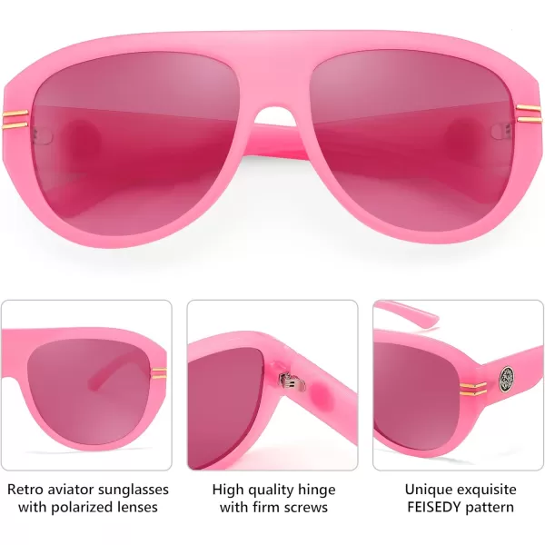 FEISEDY Retro Polarized Oversized Sunglasses for Men Women Trendy 70s Vintage Plastic Frame Sun Glasses B4150Pink