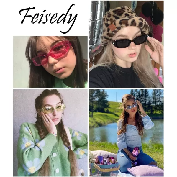 FEISEDY Retro Rectangle Sunglasses Women Men Vintage 90s Small Glasses Thick Narrow Fashion Y2K Plastic Glasses B2462Clear Blue
