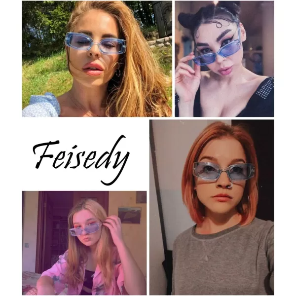 FEISEDY Retro Rectangle Sunglasses Women Men Vintage 90s Small Glasses Thick Narrow Fashion Y2K Plastic Glasses B2462Clear Blue