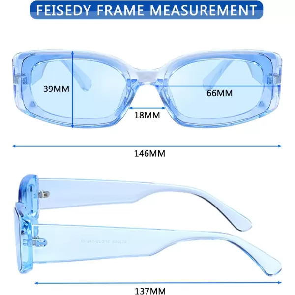 FEISEDY Retro Rectangle Sunglasses Women Men Vintage 90s Small Glasses Thick Narrow Fashion Y2K Plastic Glasses B2462Clear Blue