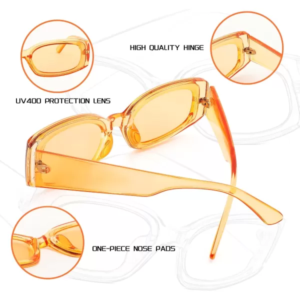 FEISEDY Retro Rectangle Sunglasses Women Men Vintage 90s Small Glasses Thick Narrow Fashion Y2K Plastic Glasses B2462Clear Orange