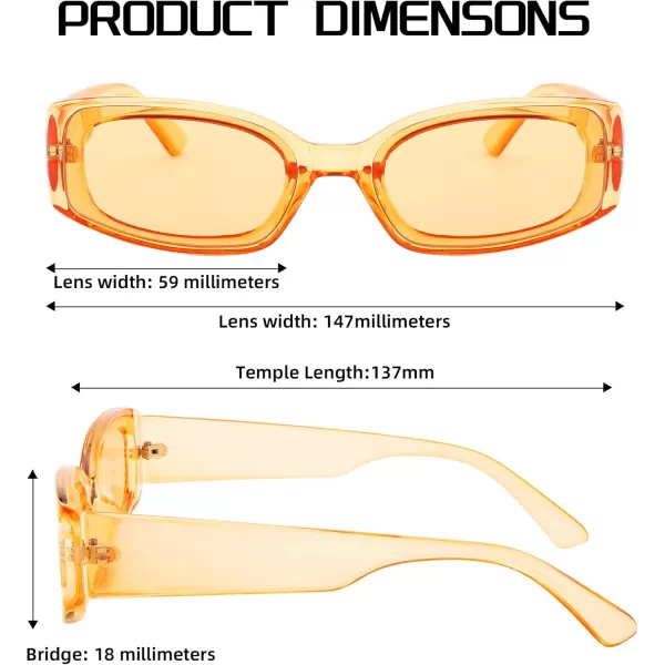 FEISEDY Retro Rectangle Sunglasses Women Men Vintage 90s Small Glasses Thick Narrow Fashion Y2K Plastic Glasses B2462Clear Orange