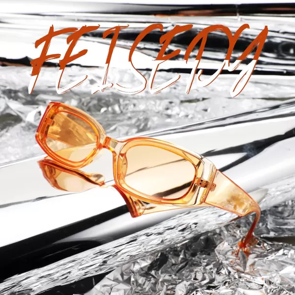FEISEDY Retro Rectangle Sunglasses Women Men Vintage 90s Small Glasses Thick Narrow Fashion Y2K Plastic Glasses B2462Clear Orange