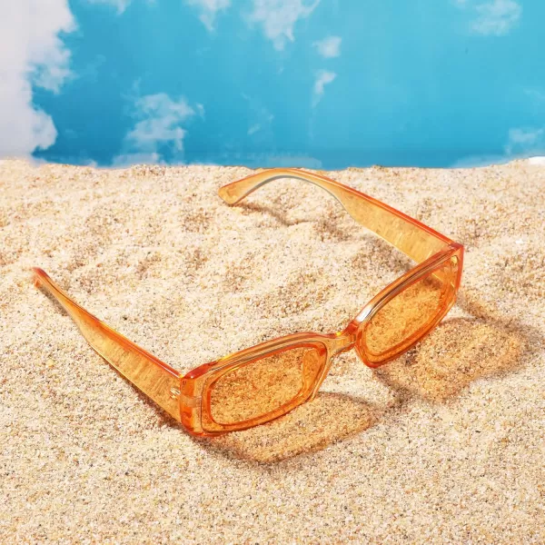 FEISEDY Retro Rectangle Sunglasses Women Men Vintage 90s Small Glasses Thick Narrow Fashion Y2K Plastic Glasses B2462Clear Orange