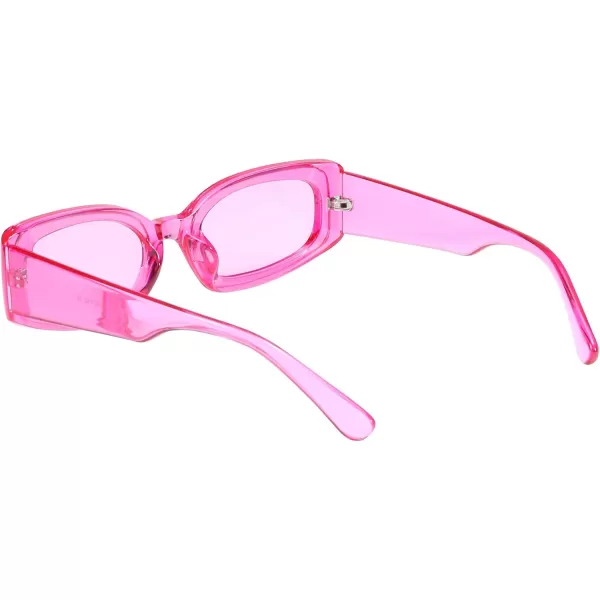 FEISEDY Retro Rectangle Sunglasses Women Men Vintage 90s Small Glasses Thick Narrow Fashion Y2K Plastic Glasses B2462Clear Pink