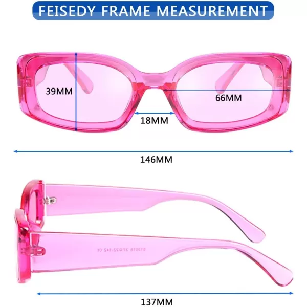 FEISEDY Retro Rectangle Sunglasses Women Men Vintage 90s Small Glasses Thick Narrow Fashion Y2K Plastic Glasses B2462Clear Pink