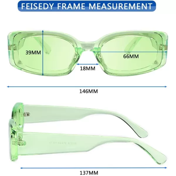 FEISEDY Retro Rectangle Sunglasses Women Men Vintage 90s Small Glasses Thick Narrow Fashion Y2K Plastic Glasses B2462Green