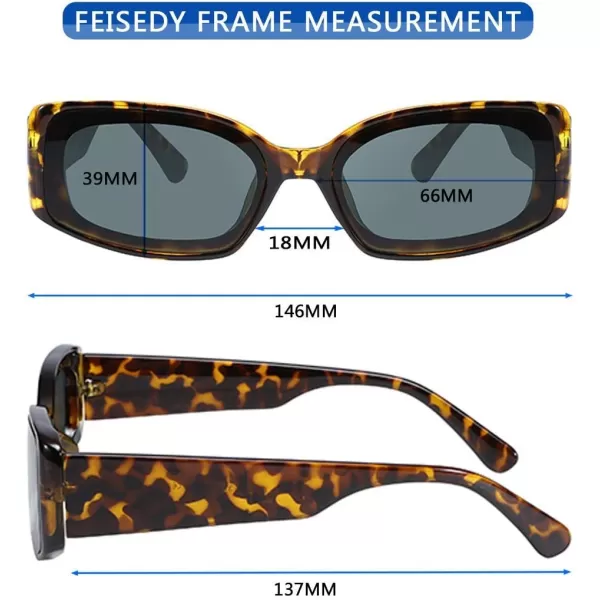 FEISEDY Retro Rectangle Sunglasses Women Men Vintage 90s Small Glasses Thick Narrow Fashion Y2K Plastic Glasses B2462Tortoise