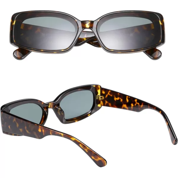 FEISEDY Retro Rectangle Sunglasses Women Men Vintage 90s Small Glasses Thick Narrow Fashion Y2K Plastic Glasses B2462Tortoise