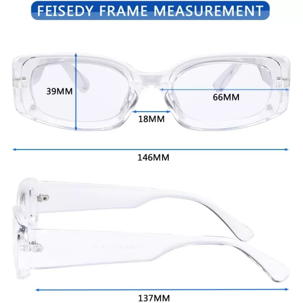 FEISEDY Retro Rectangle Sunglasses Women Men Vintage 90s Small Glasses Thick Narrow Fashion Y2K Plastic Glasses B2462Transparent