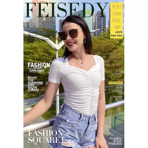 FEISEDY Retro Square Polarized Sunglasses Women Men Vintage Minimalist Shades B2600Champagne Crystal