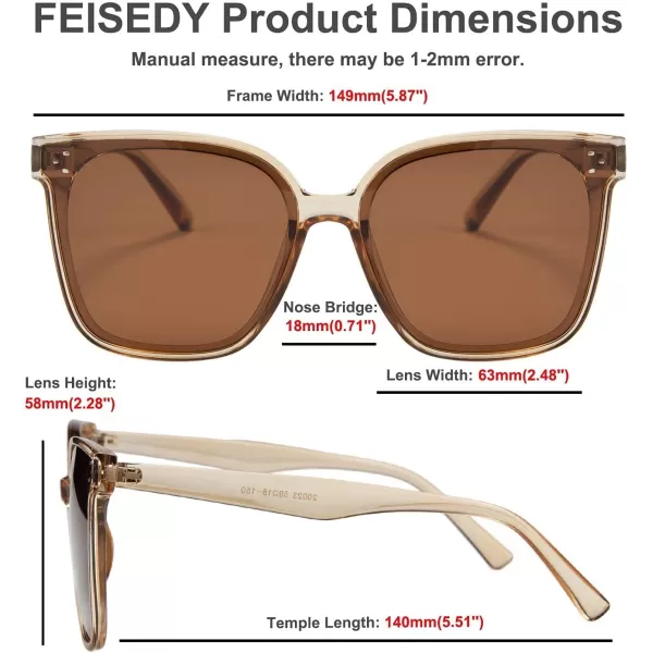 FEISEDY Retro Square Polarized Sunglasses Women Men Vintage Minimalist Shades B2600Champagne Crystal