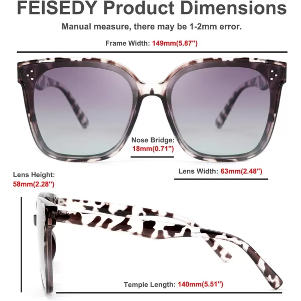 FEISEDY Retro Square Polarized Sunglasses Women Men Vintage Minimalist Shades B2600Clear Grey Leopard