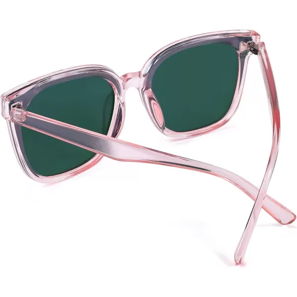 FEISEDY Retro Square Polarized Sunglasses Women Men Vintage Minimalist Shades B2600Clear Pink Frame Mirrored Pink Lenses